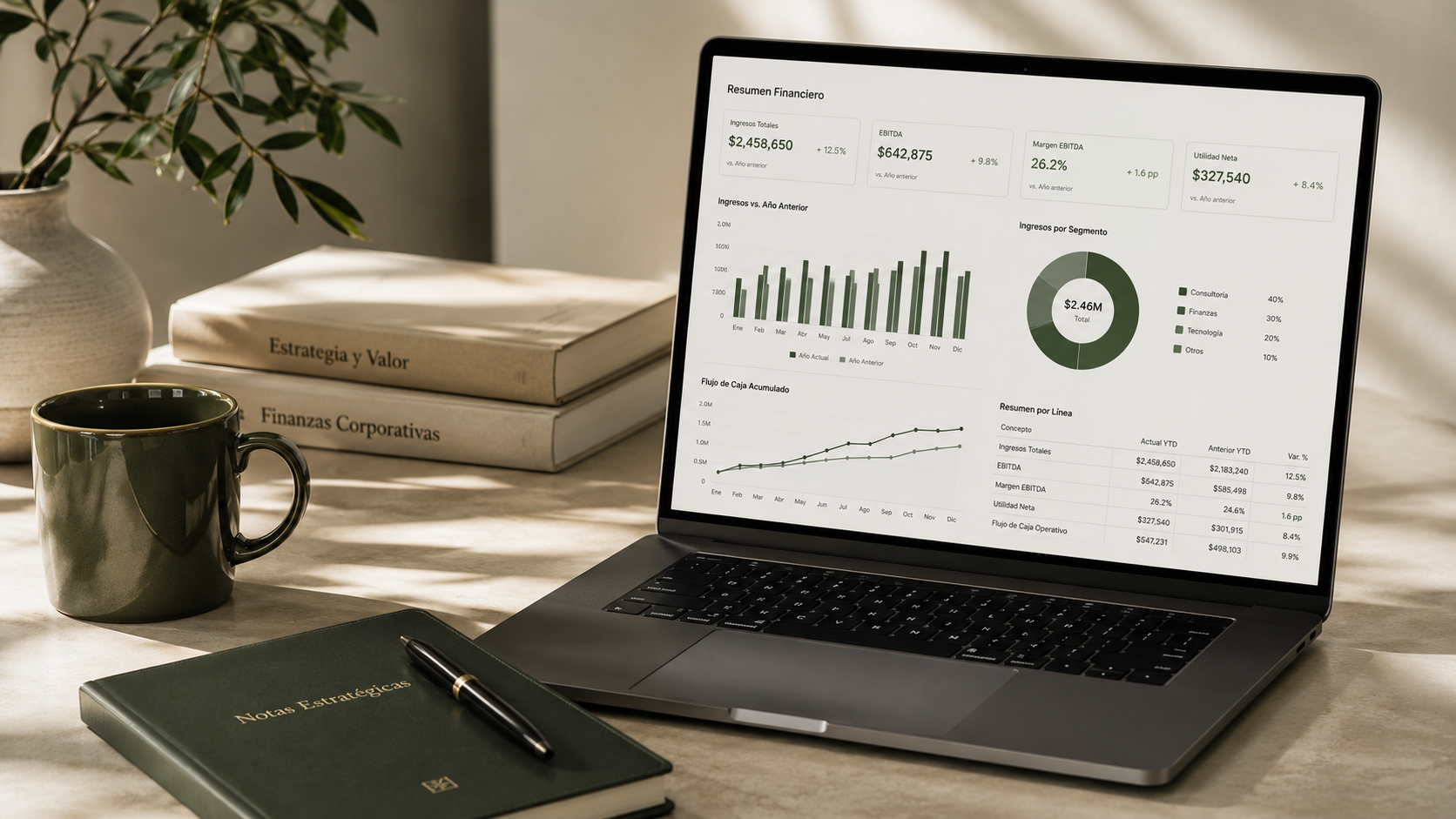 Dashboard financiero con métricas claras y ordenadas